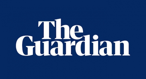 Blue and white logo of The Guardian news outlet